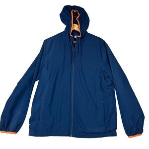 Starter Jacket Mens Large Navy & Orange full-zip hooded rain shell lightweight